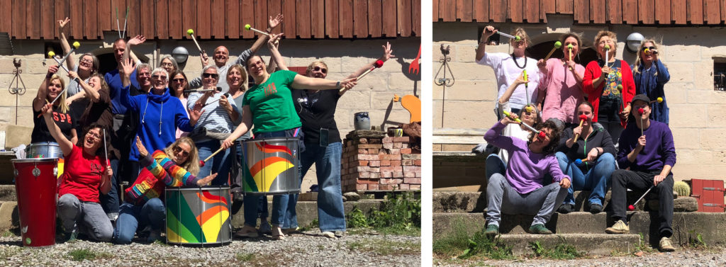 Gruppenbilder von Trommlern bei einem Tages-Workshop